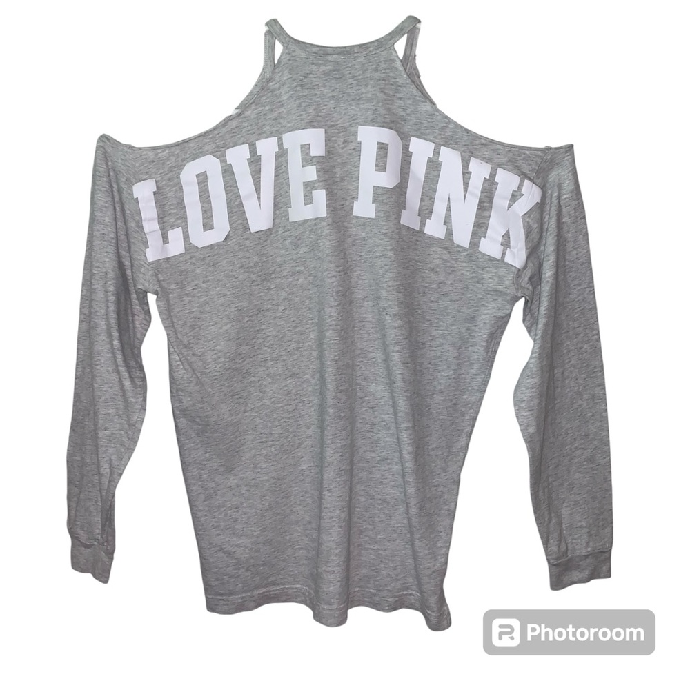 PINK VS Logo Drop Shoulder Long Sleeve Tee T Shirt Embroidered Off Shoulder SML